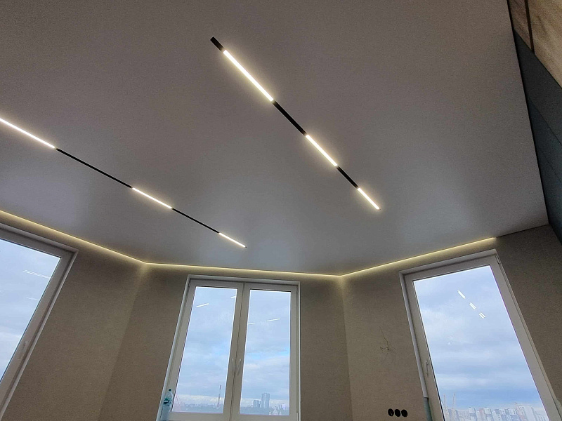 Современный потолок с треками и тенями на Общественном переулке